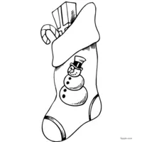 Coloring page of a snowman drawn on a Christmas stocking