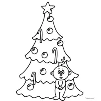 Christmas tree with a child coloring page