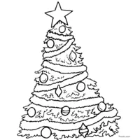 Christmas tree with baubles and garlands coloring page