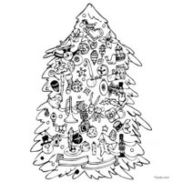 Very decorated Christmas tree coloring page