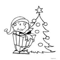 Christmas tree and an elf coloring page