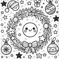 Christmas Wreath with Smiling Baubles and Stars