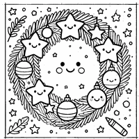 Christmas Wreath with Smiling Stars and Circles