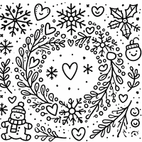 Christmas Wreath with Snowflakes and Cute Hearts