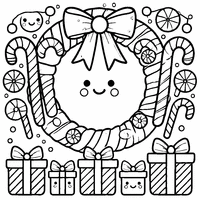 Christmas Wreath with Candy Canes and Smiling Gifts