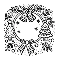 Christmas Wreath with Joyful Trees and Smiling Bells