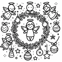 Christmas Wreath with Smiling Baubles and Angels