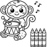 Little monkey holding a drum | Toupty.com