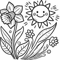 Cartoon Daffodil with a Smiling Sun | Toupty.com