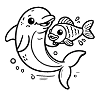 Coloring of a dolphin with its fish friend