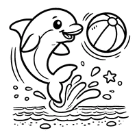 Coloring of a dolphin playing with a ball