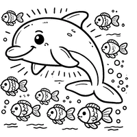 Coloring of a dolphin surrounded by fish