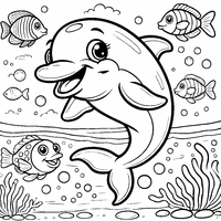 Coloring of a dolphin with its fish friends