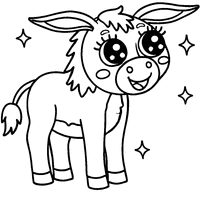 Cute Kawaii Donkey with Big Shiny Eyes and a Smile | Toupty.com