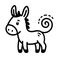 Cartoon Donkey with a Swirling Tail and a Small Round Nose | Toupty.com