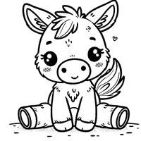 Kawaii Donkey Sitting with Spread Legs and a Gentle Smile | Toupty.com