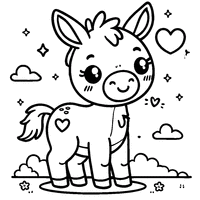 Cute Kawaii Donkey with a Small Heart on Its Side | Toupty.com