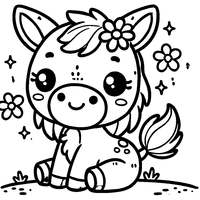 Chibi Donkey with a Flower Behind Its Ear and a Big Smile | Toupty.com