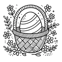 Coloring wicker basket with a large egg and small flowers