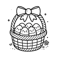 Coloring wicker basket with a large bow and smiley face eggs