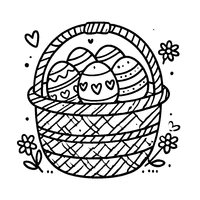 Coloring wicker basket with hearts and flowers around the eggs