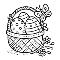 Coloring wicker basket with a butterfly and polka-dotted eggs