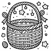 Coloring wicker basket with stars and tied ribbons