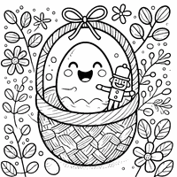 Coloring wicker basket with a nutcracker egg and spring leaves