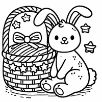 Coloring wicker basket with stars and a bunny beside it