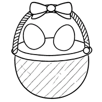 Coloring wicker basket with a ribbon and two simple eggs