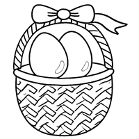 Coloring wicker basket with a ribbon and two simple eggs