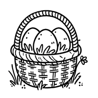 Coloring wicker basket with grass and three eggs