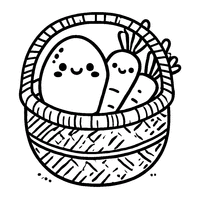 Coloring wicker basket with a smiling egg and carrots