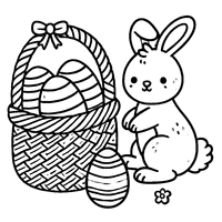 Coloring wicker basket with a bunny and striped eggs