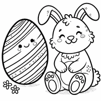 Easter Bunny smiling with a giant egg and stripes