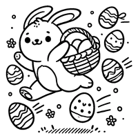 Easter Bunny jumping with eggs falling from its basket