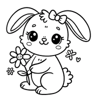 Easter Bunny with big ears holding a flower