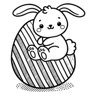 Easter Bunny sitting on a striped egg