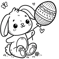 Easter Bunny holding a balloon shaped like an Easter egg