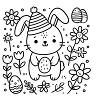 Easter Bunny with a small hat and flowers