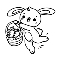 Easter Bunny jumping with a basket full of carrots