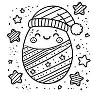 Easter egg with a Christmas hat, horizontal lines, and stars | Toupty.com