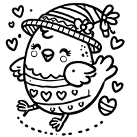 Easter hen with a big hat and hearts on its body