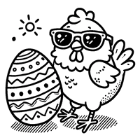 Funny Easter hen with sunglasses and a big egg