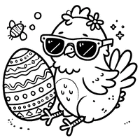 Easter hen with sunglasses and a colorful egg