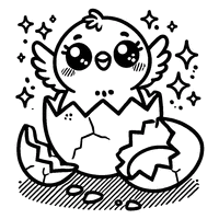 Kawaii Easter chick hatching from a cracked egg