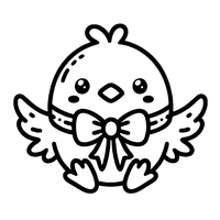 Kawaii chick with a ribbon and spread wings