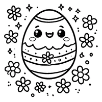 Kawaii Easter egg with small flowers and a smiling face