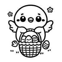 Kawaii chick holding a small Easter basket