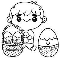 Kawaii boy with an Easter basket full of eggs